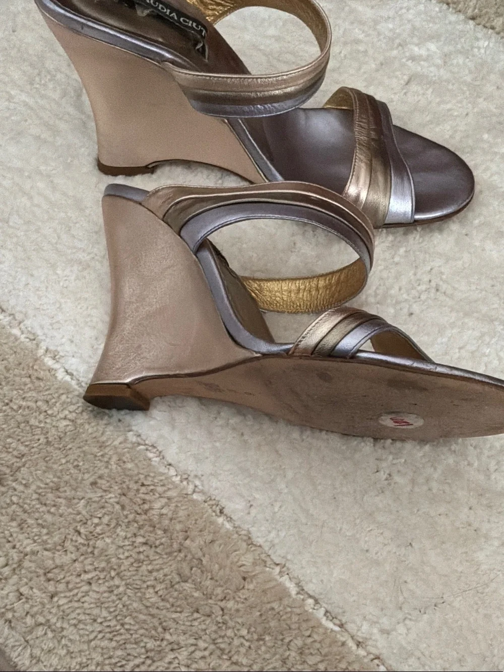 Claudia Ciuti Metallic Bronze Strappy Wedge Sandals